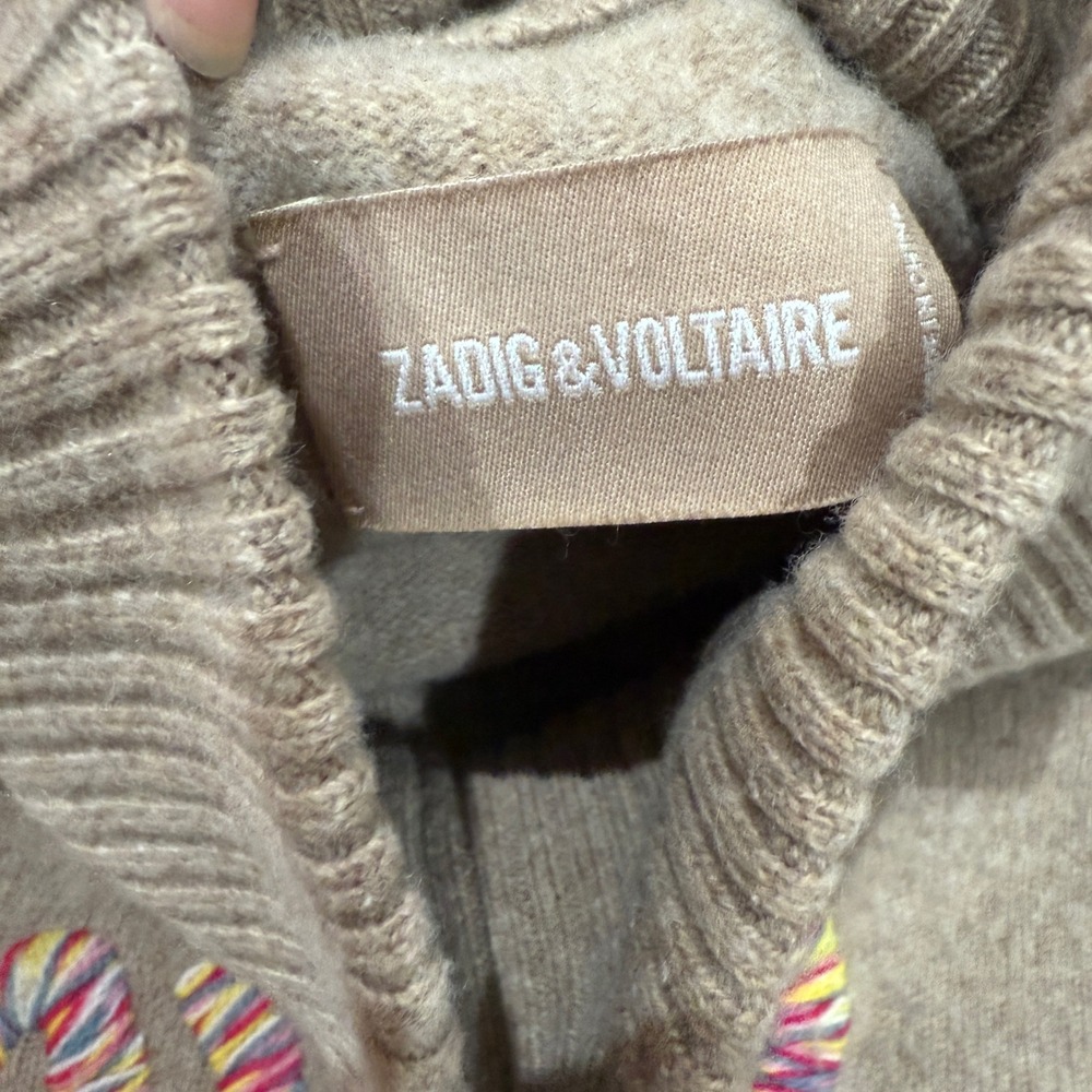 Zadig & Voltaire Alma Give Me Love Wool Sweater‎ Beige Grey Large L Cozy - Picture 3 of 13